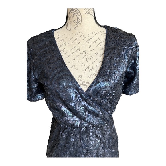 Francesca Women Sequin Dress S Blue Navy Beaded Short Sleeve Party Cocktail - Picture 6 of 12